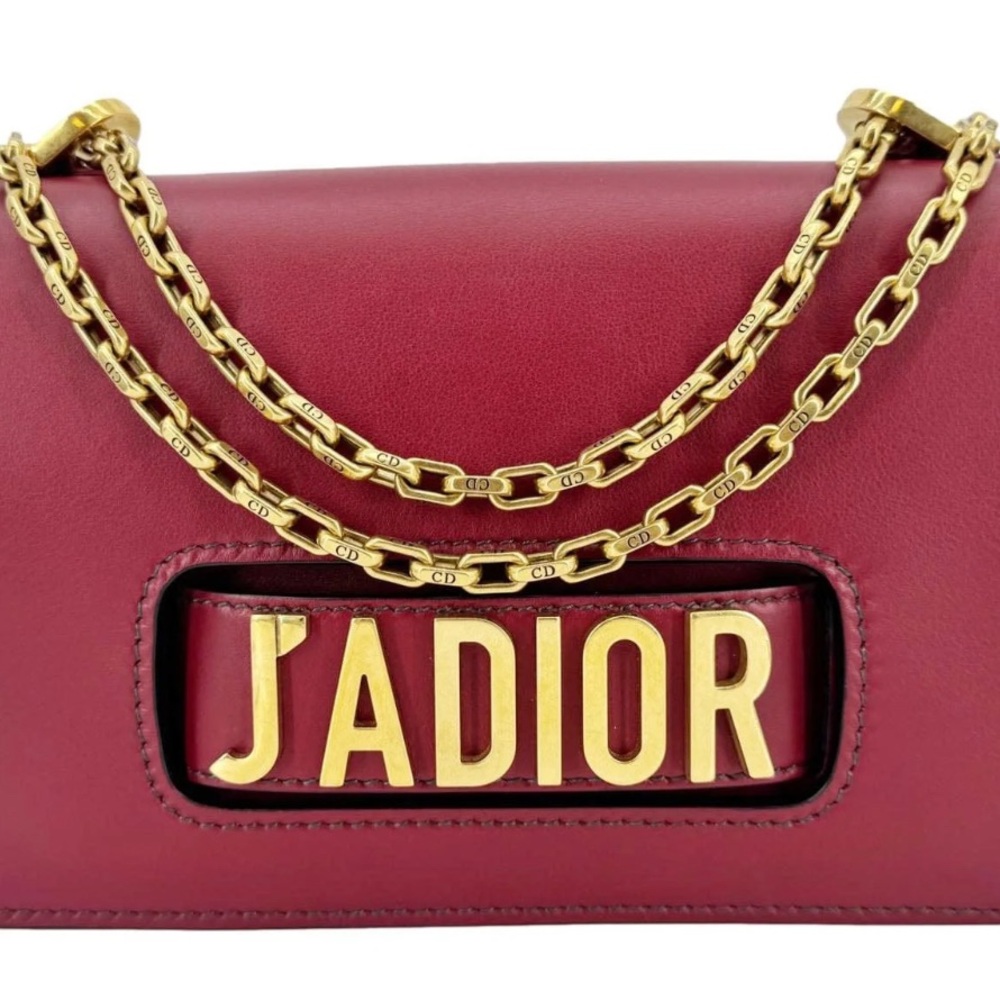 Dior Burgundy Leather Shoulder Bag with Gold J'ADIOR Hardware